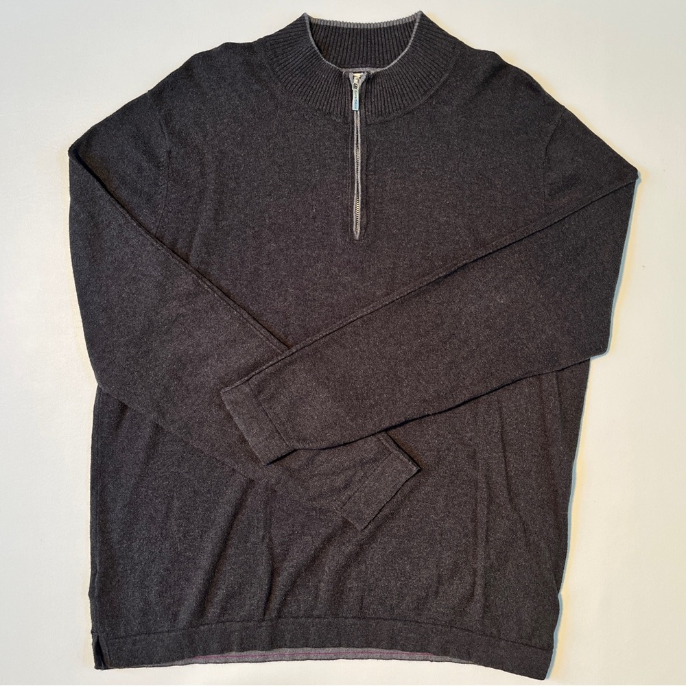 Tommy Bahama Sweater Mens XL Dark Blue Quarter Zip Cotton Cashmere Pullover